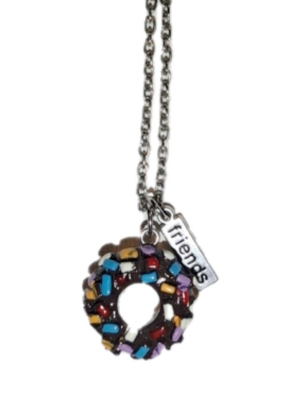 4/$15 🌻 Silver Tone 'Friends' Donut Novelty Pendant Necklace